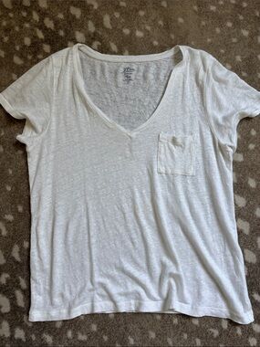 J Crew White Linen V-Neck Women's Tee